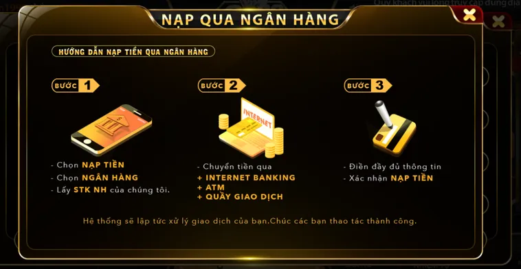 Quy trình nạp tiền ngân hàng tại Go88 .