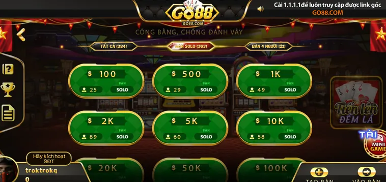 Trải Nghiệm Đỉnh Cao Với Sảnh Game Tiến Lên Go88 Đẳng Cấp Nhất Hiện Nay